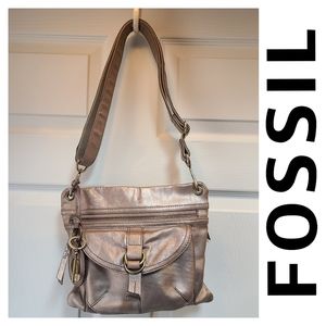 FOSSIL Gold Leather "Long Live Vintage" Crossbody/Shoulder Bag Purse